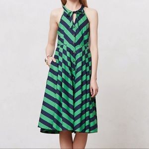 Anthro Girls From Savoy Emerald Striped Dress Sz 2